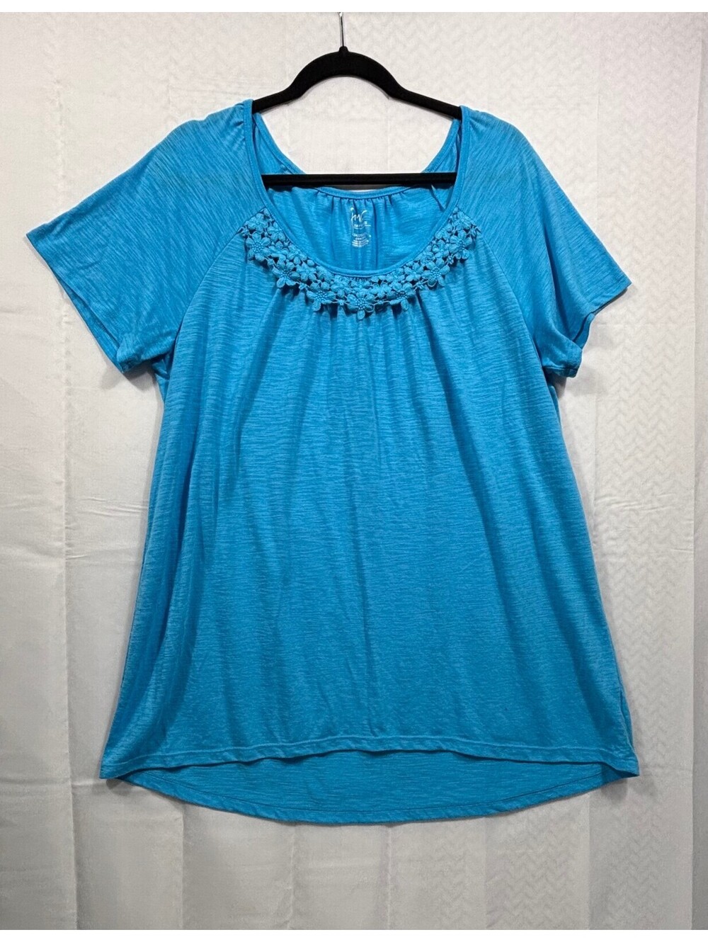 Just My Size 2X Blue Short Sleeve Embellished Neck T-Shirt